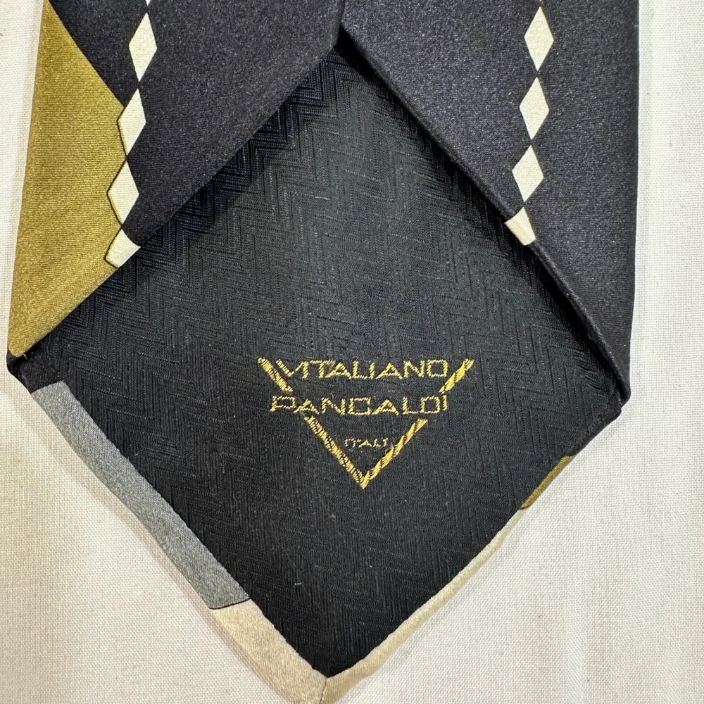 Vitaliano Pancaldi Silk Tie Mens Gold Black Abstract Geometric Made in Italy 4
